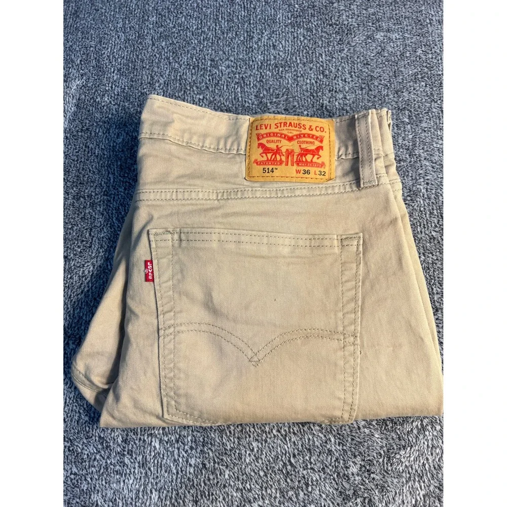 Levis 514 Straight Fit Khaki Pants Mens 36x32 Tan Cotton Stretch Chino Trousers
